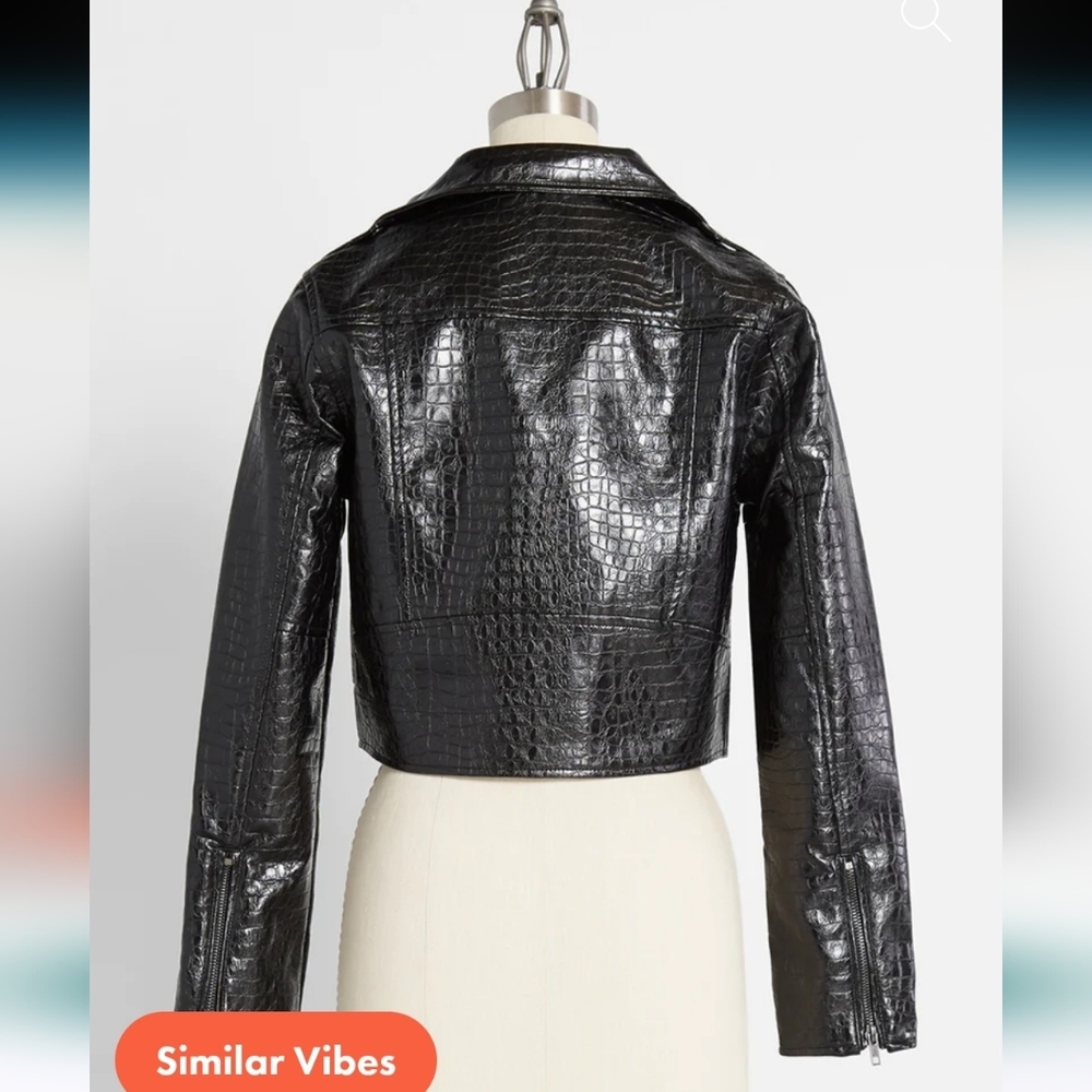 NWT $99 Modcloth Crocodile Rock Moto Faux Leather Jacket In Black Size M - Picture 7 of 11